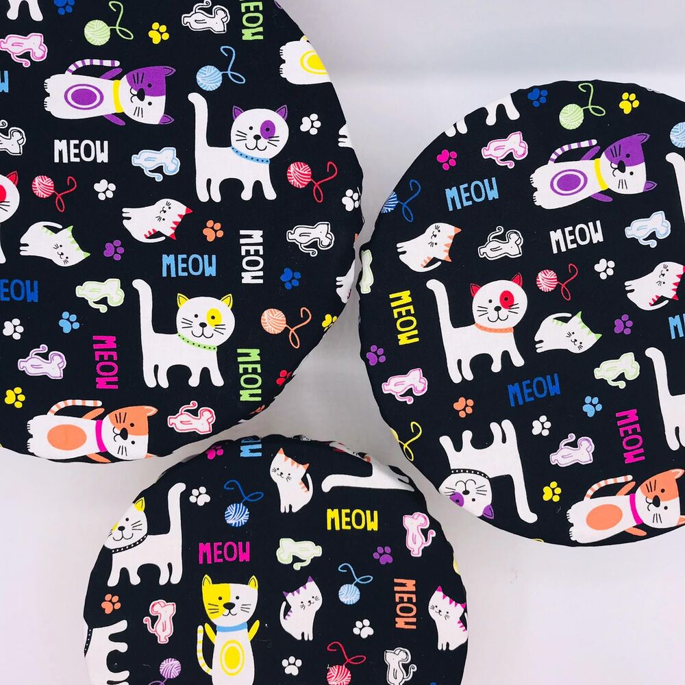 Cotton Bowl Cover For Sourdough, 3 Pc Set, Reusable Washable Cat Lover